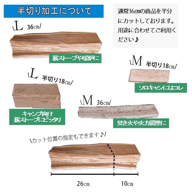 18cm【約25kg】120サイズ 大容量 広葉樹ミックス半切り加工品 キャンプ