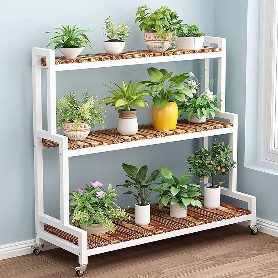 フラワースタンド 観葉植物ラック 2段 3段 花台、キャスター付き 植物
