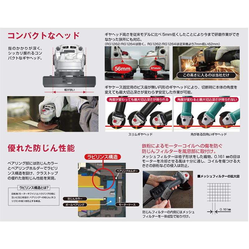 京セラ ディスクグラインダー(脱着式コード) RG112 100mm 握り 京セラ ディスクグラインダー(脱着式コード) RG112 100mm 握り