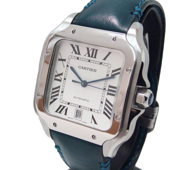 CARTIER/カルティエ サントス・ドゥ・カルティエLM WSSA0009 腕時計 ステンレススチール/紺革ベルト 自動巻き/オートマ