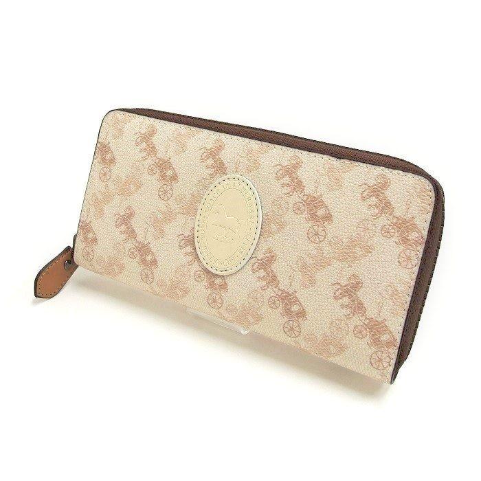 COACH（コーチ） 89611 ラウンドファスナー 馬車柄 長財布 PVC 白×茶 