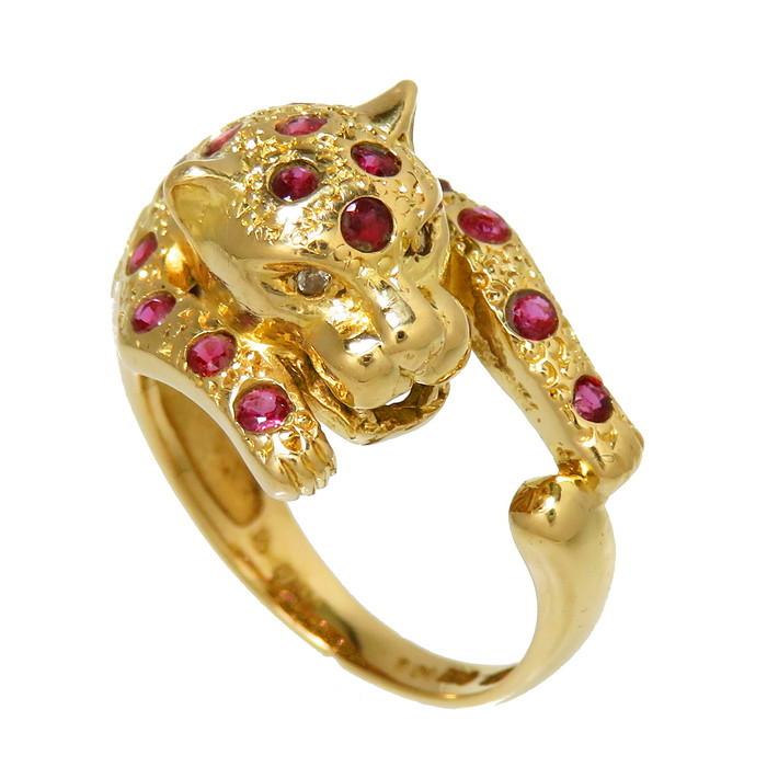 11 5号 パンサーデザイン 豹 動物 アニマル ルビー 計0 81ct ダイヤモンド 計0 01ct リング 指輪 K18ゴールド 6 4g レディース N 真子質店 ヤフーショッピング店 通販 Yahoo ショッピング