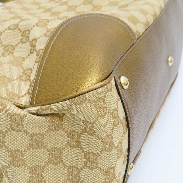 グッチ　キャンパス地　プリンシートートバッグ　ベージュxゴールド GUCCI（グッチ） プリンシ― 161719 リボン トートバッグ GGキャンバス