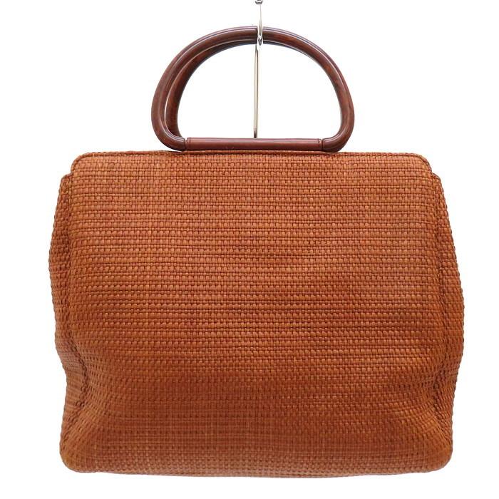 CHANEL シャネル カゴバックウッドハンドル トートバッグ ブラウン CHANEL（シャネル） ウッドハンドルストローバッグ ココマーク