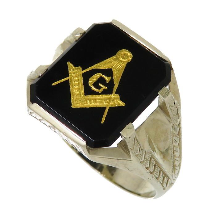 最終特価品 22 5号 秘密結社 フリーメイソン 印台風 アンティーク 黒石 リング 指輪 K14wgホワイトゴールド 5 0g ユニセックス N 真子質店 ヤフーショッピング店 通販 Yahoo ショッピング
