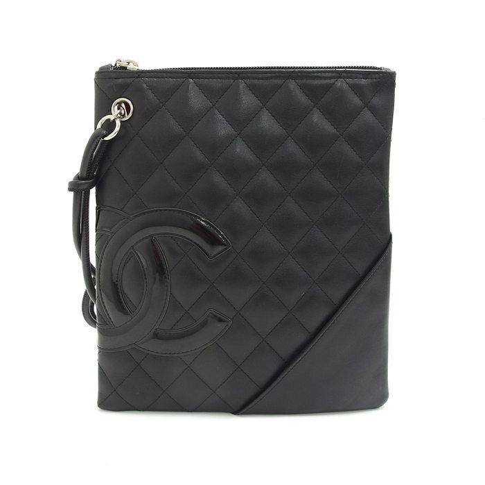 CHANEL/シャネル カンボンライン ショルダーバッグ レザー 黒×黒