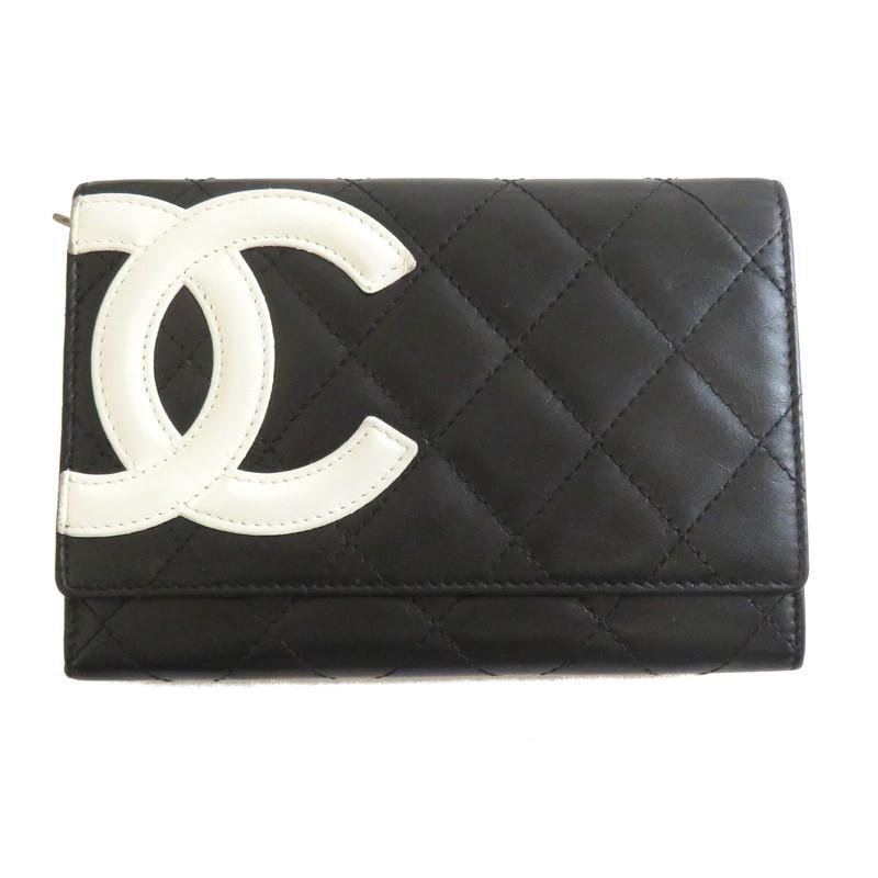 CHANEL CHANEL/シャネル カンボンライン 二つ折り財布 レザー ホワイト