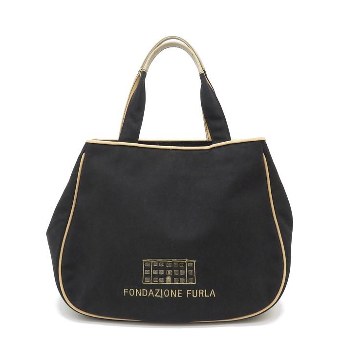 Furla/フルラ FONDAZIONE FURLA トートバッグ キャンバス 黒×ベージュ レディース N22092900963真子質店