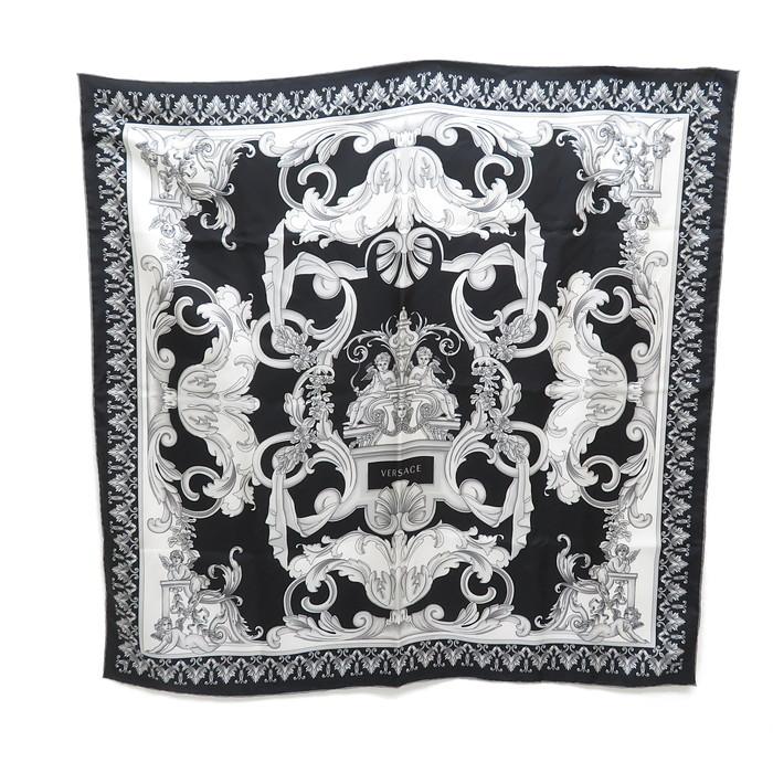 VERSACE/ヴェルサーチ 1001601 バロック スカーフ シルク 白×黒