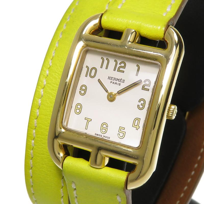 HERMES/エルメス ケープコッド Wトゥール 腕時計 K18ゴールド/レザー 
