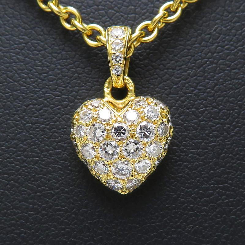 K18PG ハート パヴェ ダイヤモンド ネックレス 0.55CT