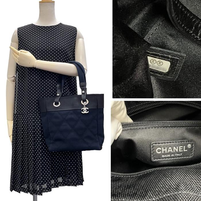 CHANEL/シャネル パリビアリッツPM トートバッグ キャンバス ネイビー/ブラック レディース｜mako78｜10