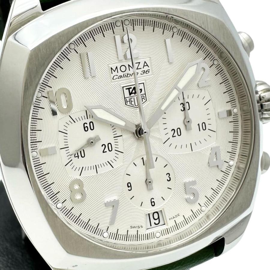 【TAG HEUER/タグホイヤー】 モンツァ キャリバー36 CR5111 エルプリメロ 腕時計 ステンレススチール 自動巻き/オートマ ホワイト文字盤/緑革(社外)  メンズ【中古】【真子質店】【GD】【TDTx】 TAG HEUER/タグホイヤー モンツァ キャリバー36 CR5111 エルプリメロ