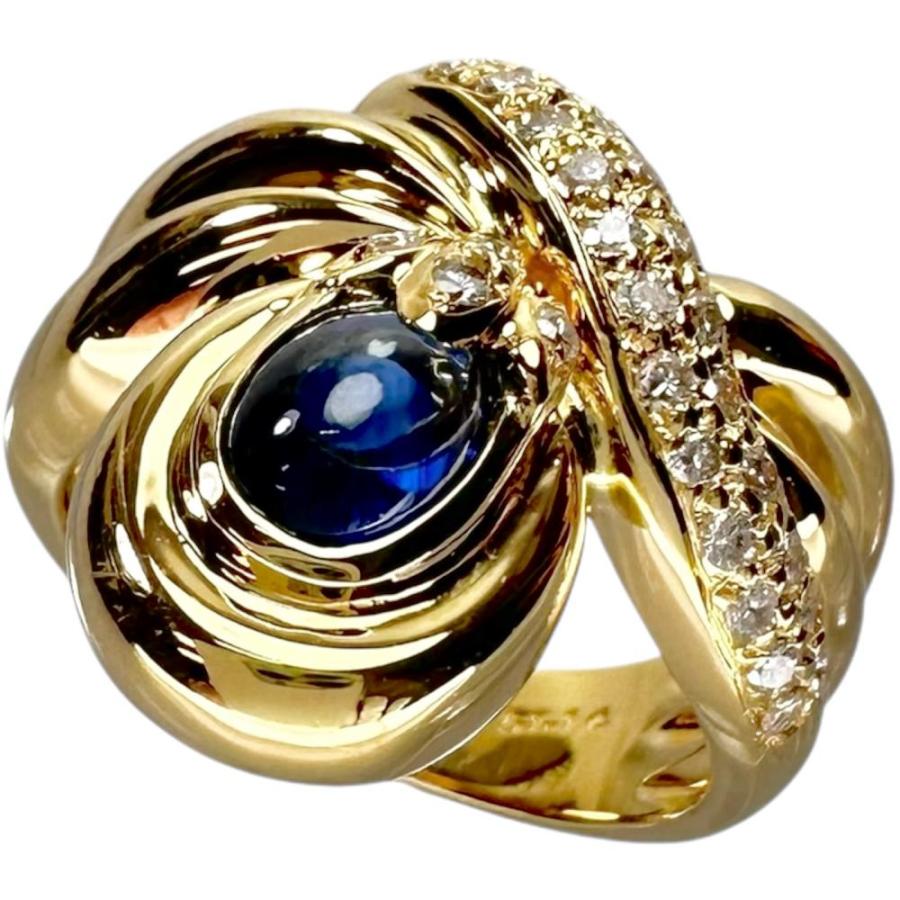 13号 カボションサファイア 1.14ct ダイヤモンド 0.31ct リング・指輪 