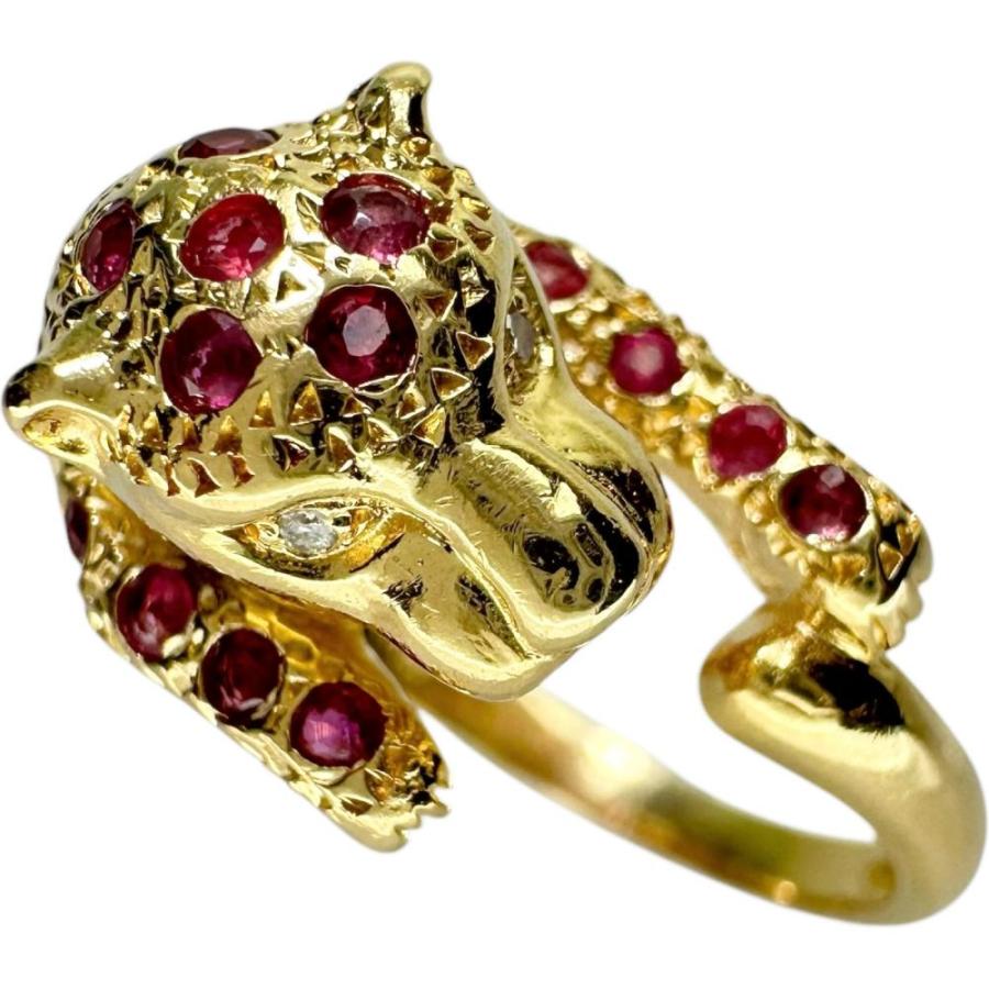 パンサー モチーフ K18 ルビー ダイヤモンド リング 18金 12.5号 パンサー/豹モチーフ ルビー ダイヤモンド リング・指輪 K18