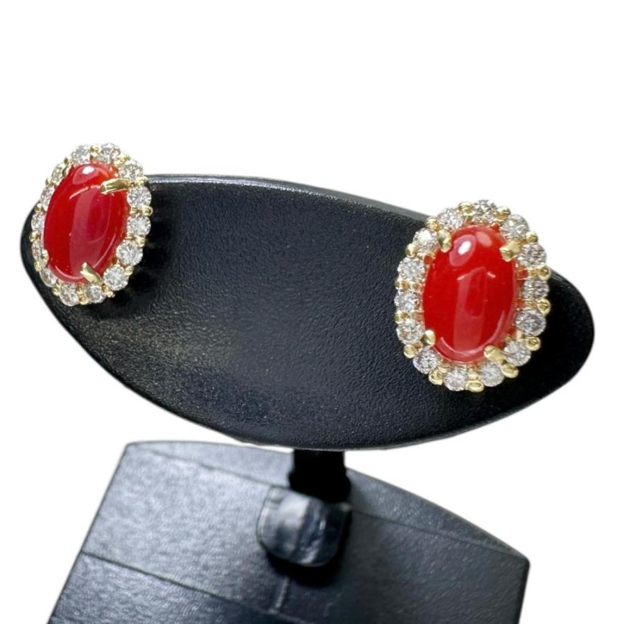 最終特価品 サンゴ 0.35×2ct ダイヤモンド 0.10×2ct ピアス K18 