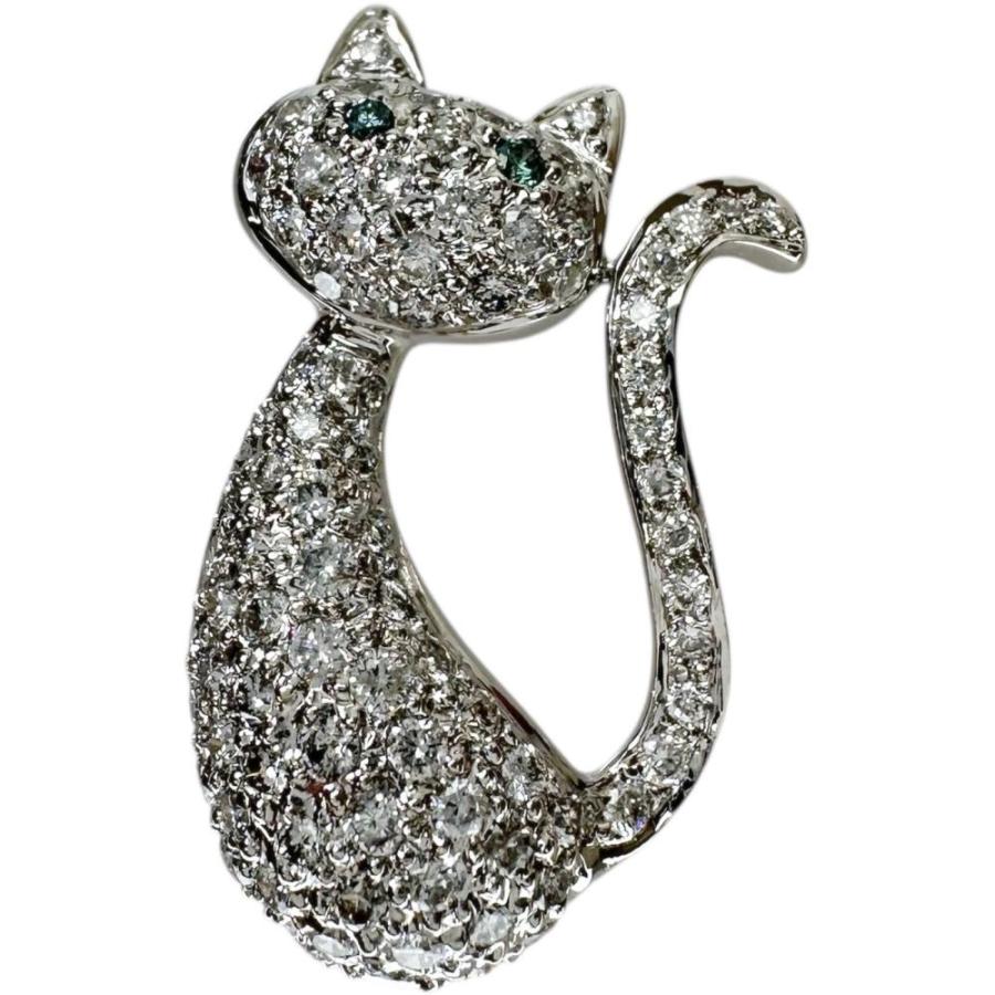 キャットモチーフ ブローチ兼用 トリートメントダイヤモンド 計0.02ct 