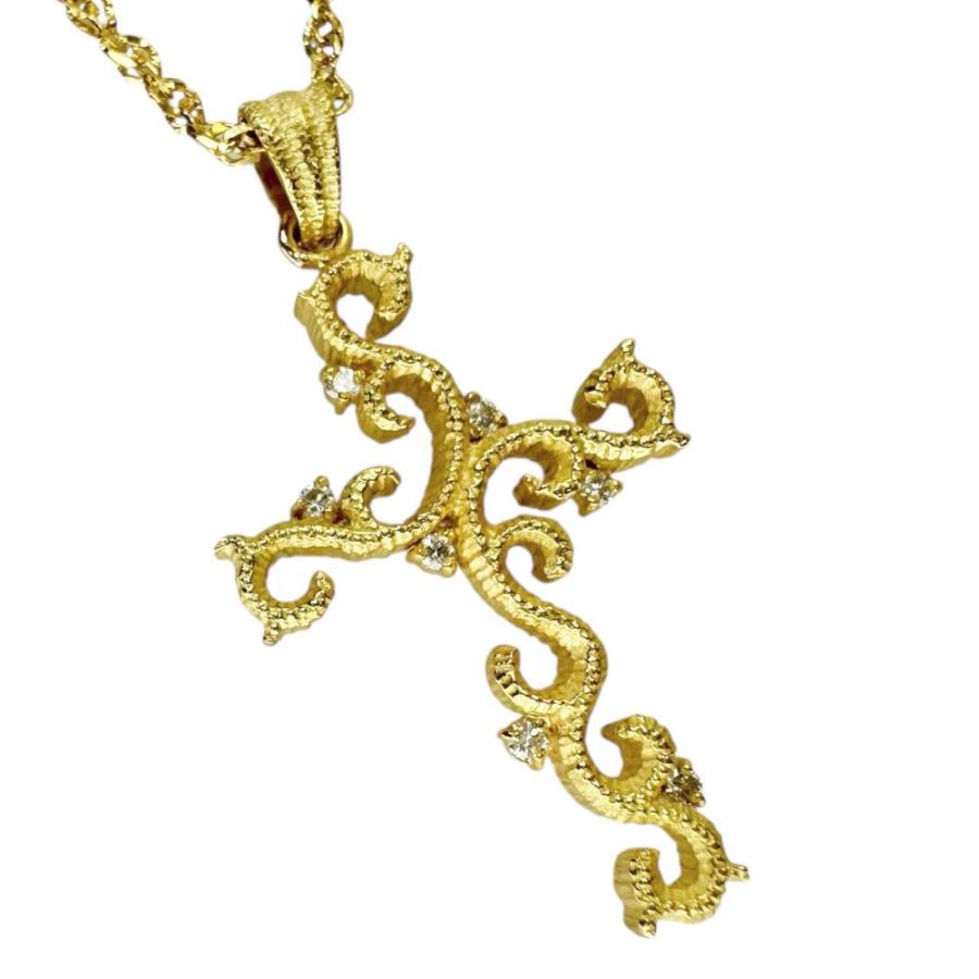 つる草風 十字架/クロスデザイン ダイヤモンド 0.10ct ネックレス K18 