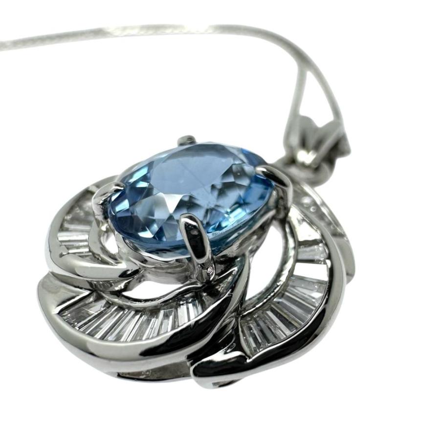 サンタマリアアクアマリン 1.08ct ダイヤモンド 計0.48ct ネックレス Pt900プラチナ/Pt850プラチナ 6.1g 45cm レディース_3