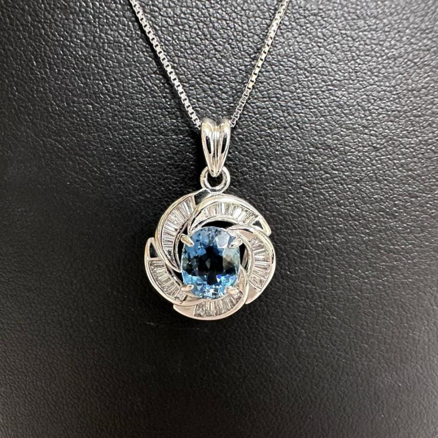 サンタマリアアクアマリン 1.08ct ダイヤモンド 計0.48ct ネックレス Pt900プラチナ/Pt850プラチナ 6.1g 45cm レディース_8