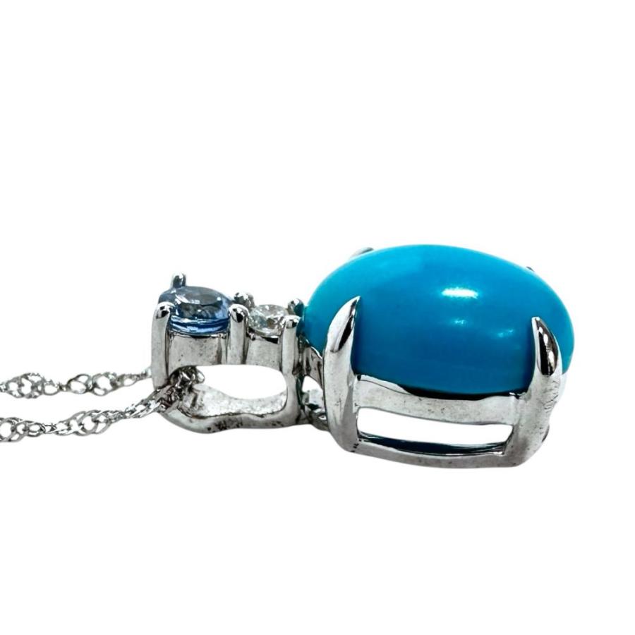 トルコ石 1.61ct ベニトアイト 0.05ct ダイヤモンド 0.02ct ネックレス K18WGホワイトゴールド 1.9g 42cm レディース_2