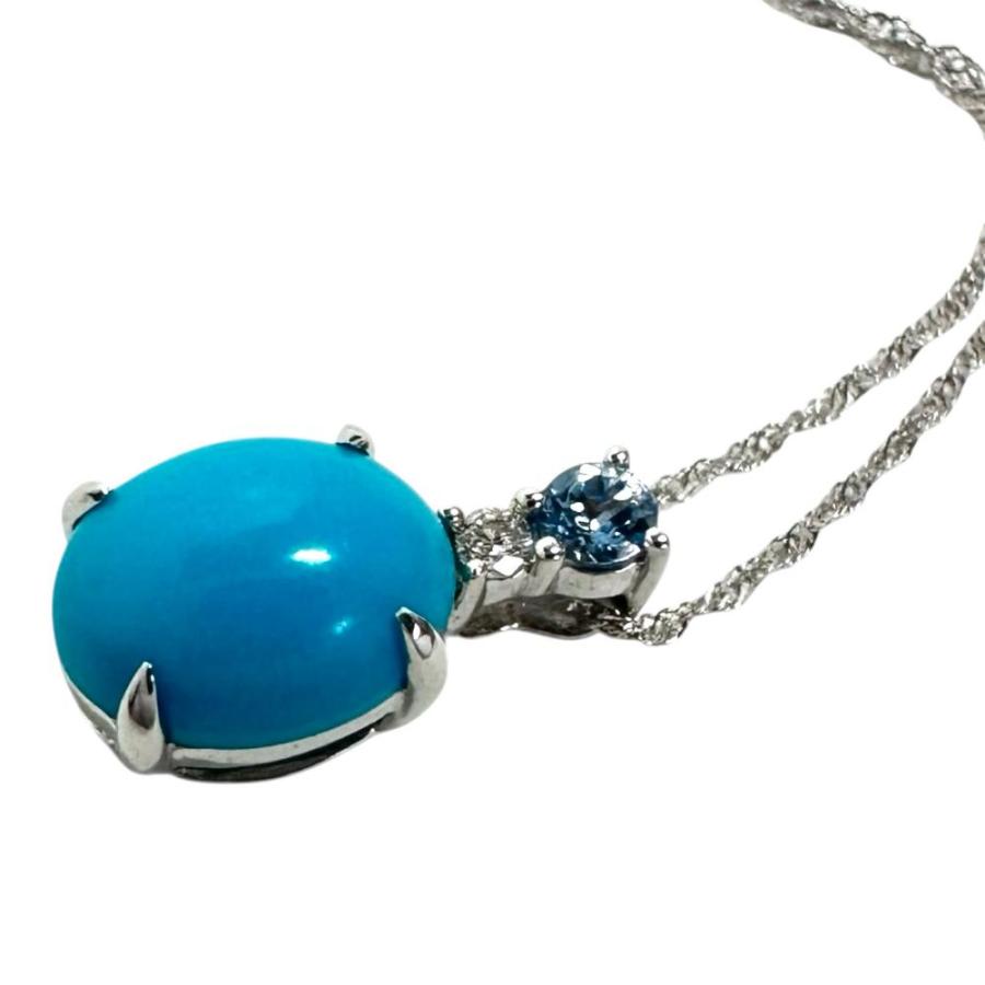 トルコ石 1.61ct ベニトアイト 0.05ct ダイヤモンド 0.02ct ネックレス K18WGホワイトゴールド 1.9g 42cm レディース_3