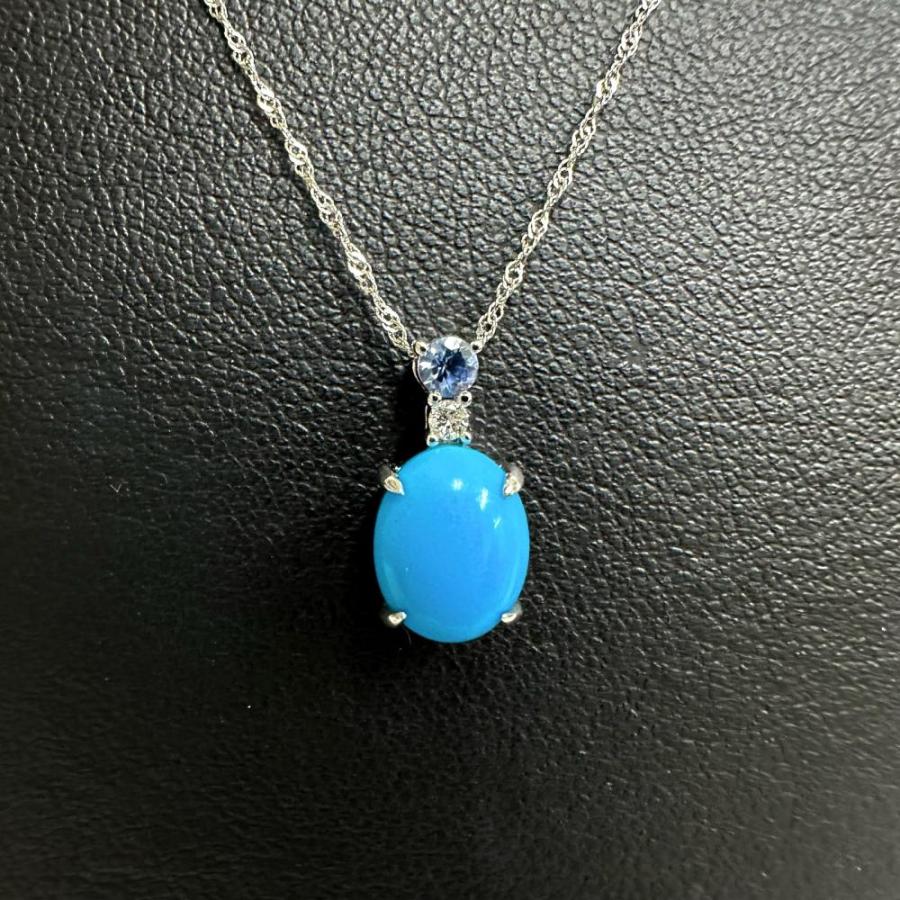トルコ石 1.61ct ベニトアイト 0.05ct ダイヤモンド 0.02ct ネックレス K18WGホワイトゴールド 1.9g 42cm レディース_7