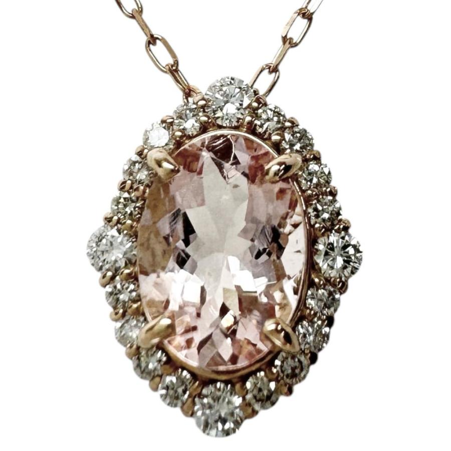 モルガナイト 0.70ct ダイヤモンド 0.17 ct ネックレス K18PGピンクゴールド 1.8g 45cm レディース_3