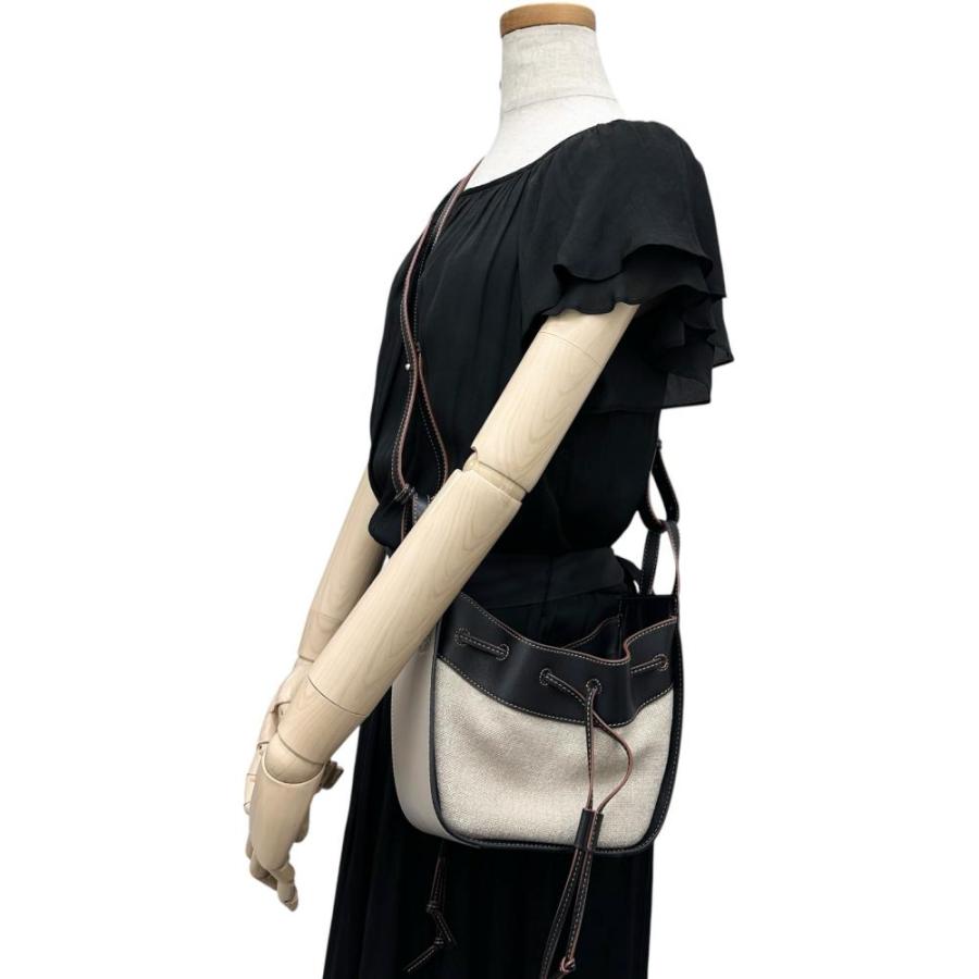 LOEWE/ロエベ A538V07X06 ハンモック ドローストリング 2WAYショルダー ハンドバッグ レザー/キャンバス レディースの画像