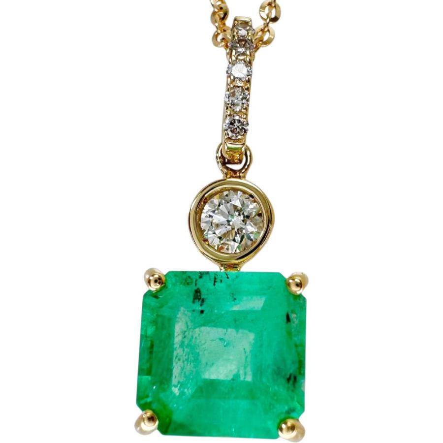 エメラルド 1.60ct ダイヤモンド 0.13ct ネックレス K18ゴールド 2.7g 45cm レディース_2