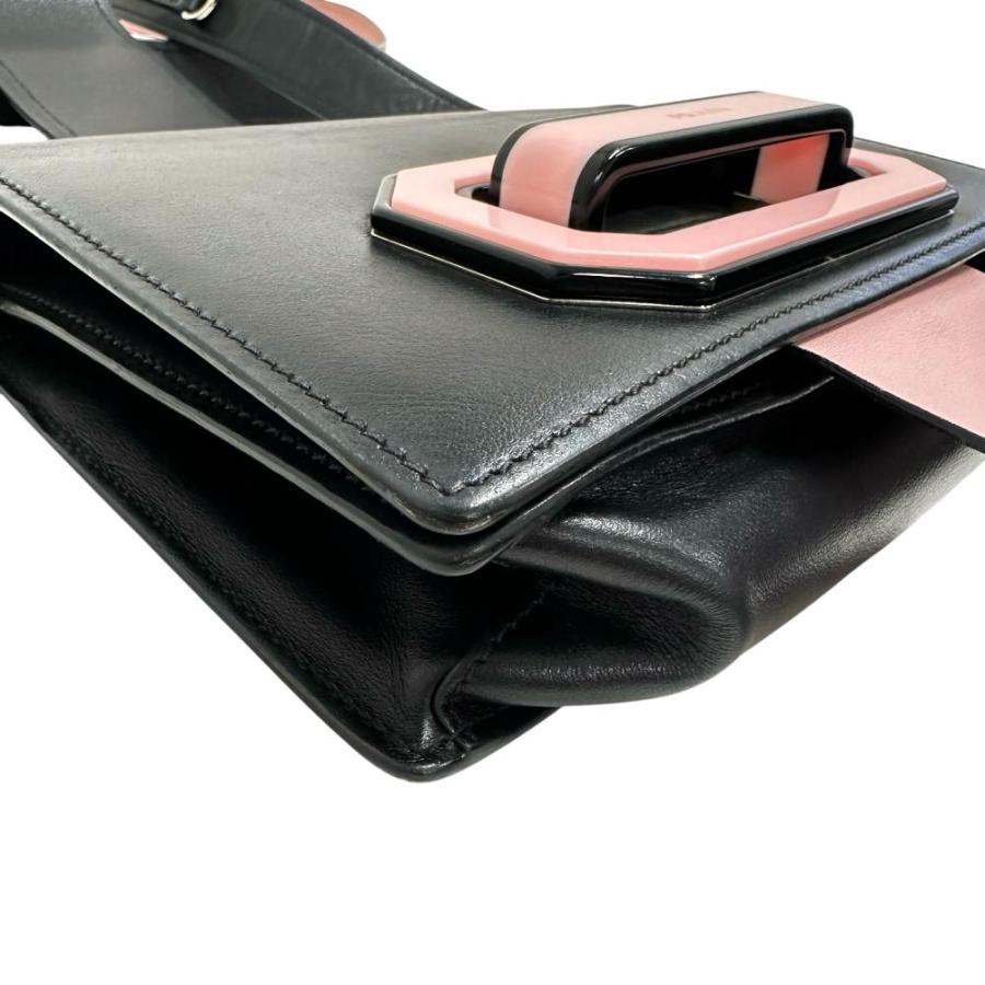 PRADA/プラダ 1BD067 シティ プレックス ショルダーバッグ レザー ブラック/ピンク レディース_4