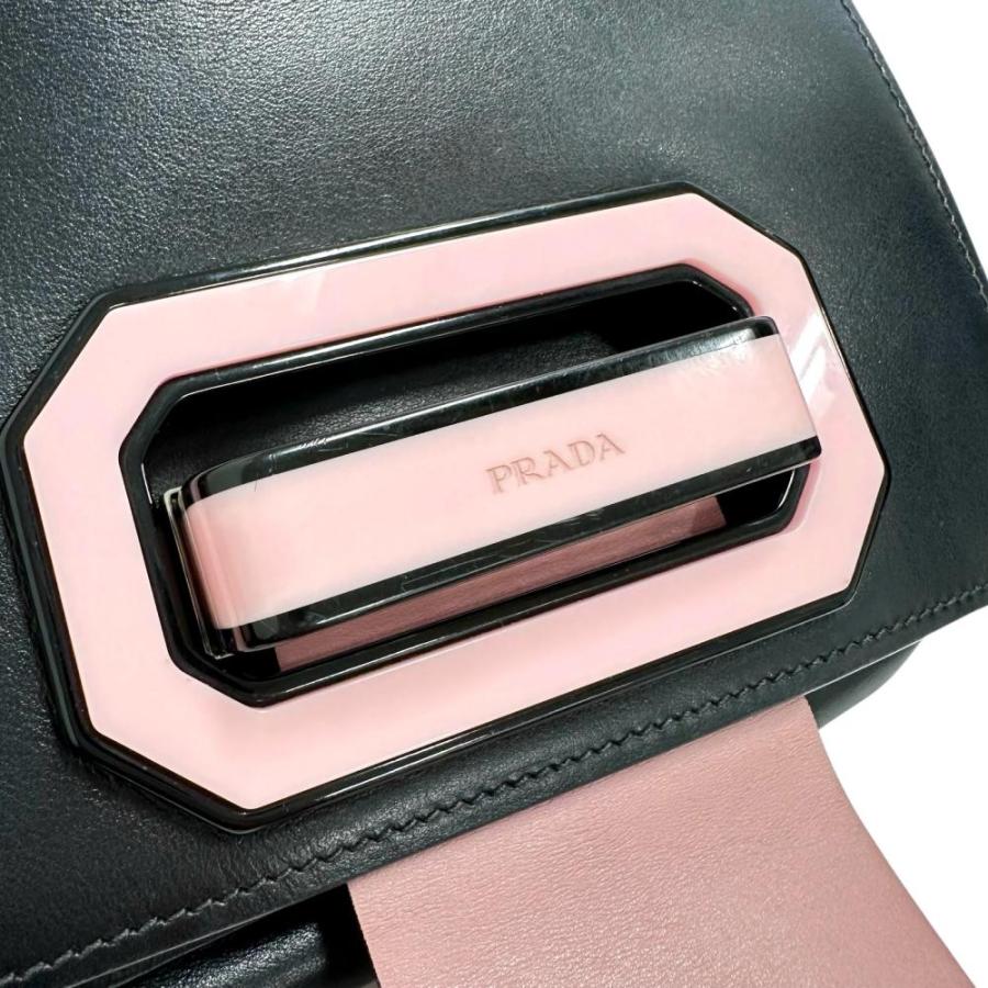 PRADA/プラダ 1BD067 シティ プレックス ショルダーバッグ レザー ブラック/ピンク レディース_5