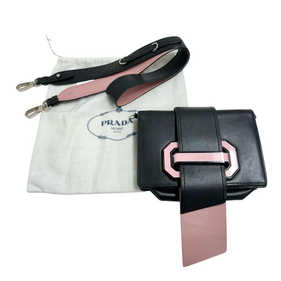 PRADA/プラダ 1BD067 シティ プレックス ショルダーバッグ レザー ブラック/ピンク レディース_9