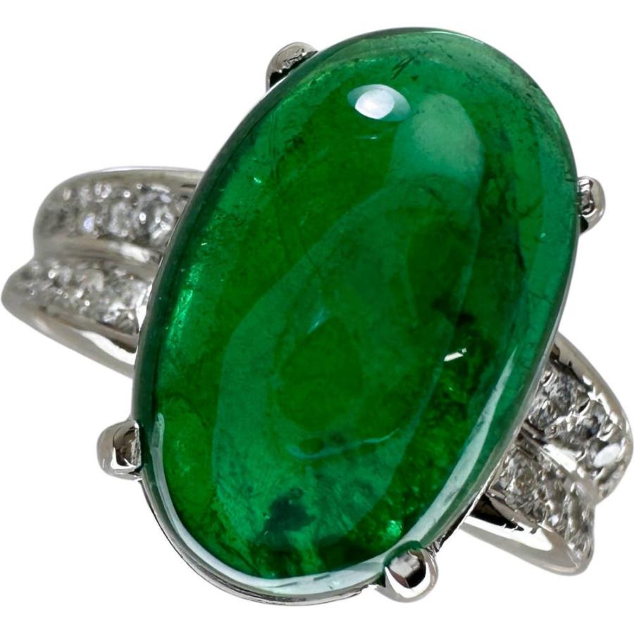 11号 カボションエメラルド 5.85ct ダイヤモンド 0.19ct リング・指輪