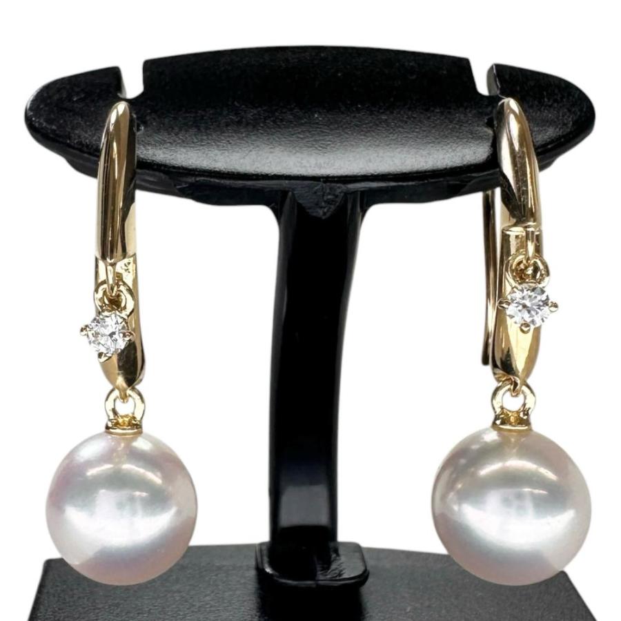 MIKIMOTO K18 パール ダイヤモンド ピアス ミキモト フックピアス MIKIMOTO（ミキモト） フックピアス 2Pぶら下がりダイヤ アコヤパール