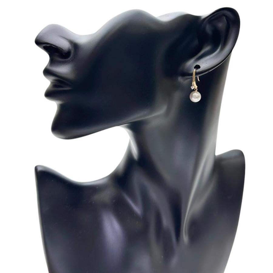MIKIMOTO K18 パール ダイヤモンド ピアス ミキモト フックピアス MIKIMOTO（ミキモト） フックピアス 2Pぶら下がりダイヤ アコヤパール