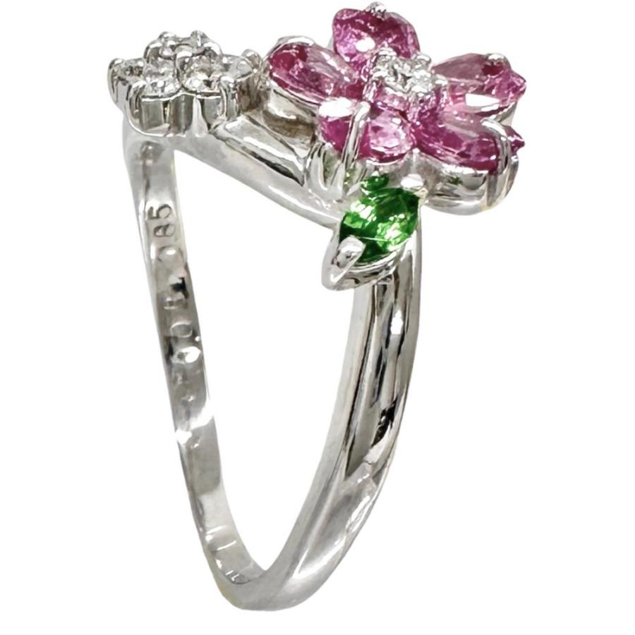 10号 フラワーモチーフ ピンクサファイア 0.85ct ダイヤモンド 0.15ct 