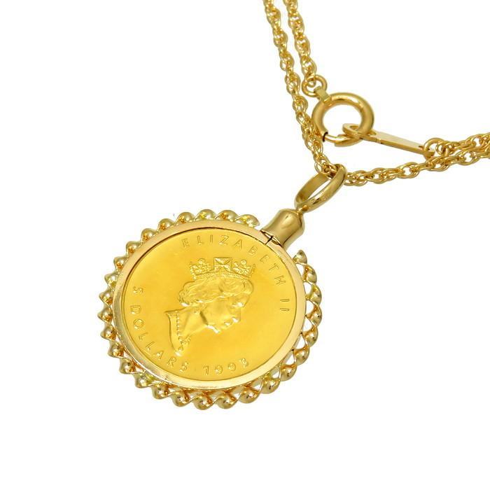 メープルリーフ18Kネックレス ゴールド カナダ メイプルリーフ 金貨 1/10oz 5ドル エリザベス2世 1993