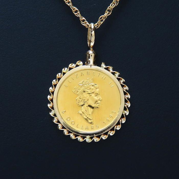 メープルリーフ18Kネックレス ゴールド カナダ メイプルリーフ 金貨 1/10oz 5ドル エリザベス2世 1993