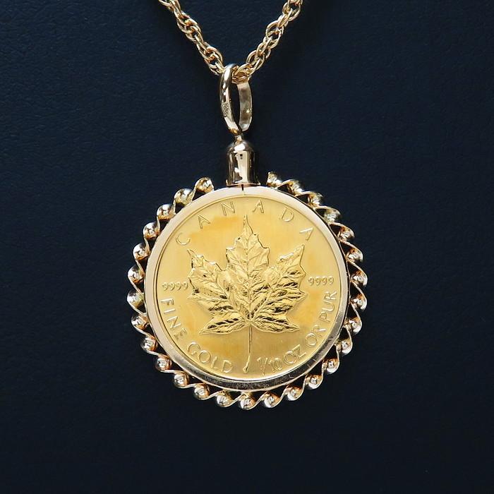 メープルリーフ18Kネックレス ゴールド カナダ メイプルリーフ 金貨 1/10oz 5ドル エリザベス2世 1993