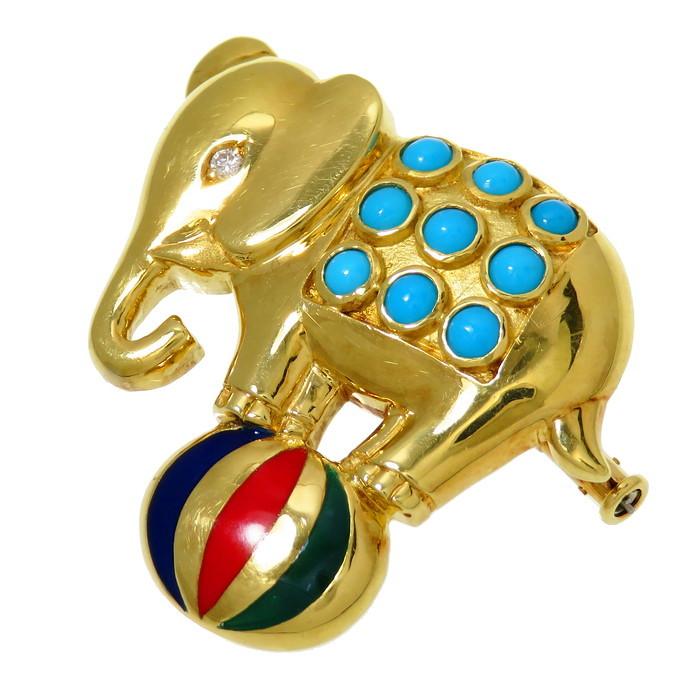 サーカス 象/ゾウ 玉乗り 2WAY ペンダント兼用 トルコ石 計1.75ct