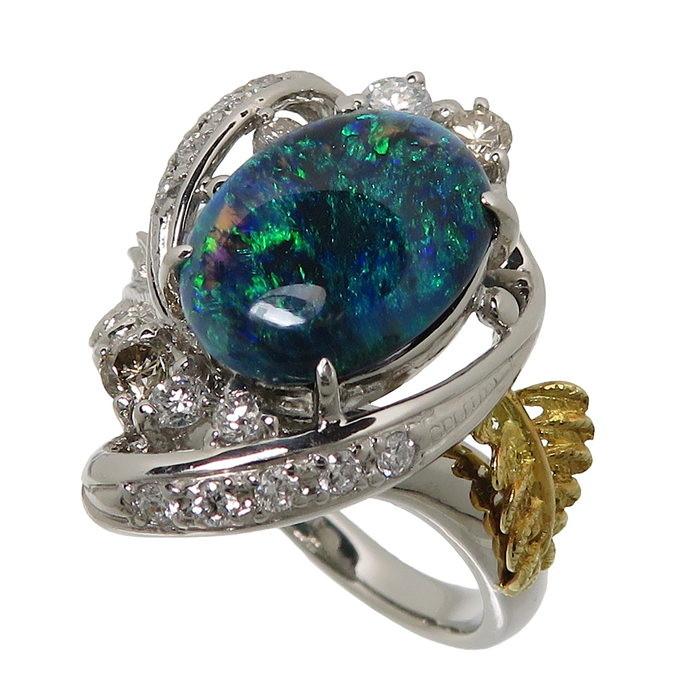 13.5号 ブラックオパール 2.39ct ダイヤモンド 計0.43ct リング・指輪 