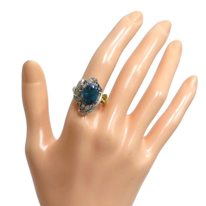 13.5号 ブラックオパール 2.39ct ダイヤモンド 計0.43ct リング・指輪 