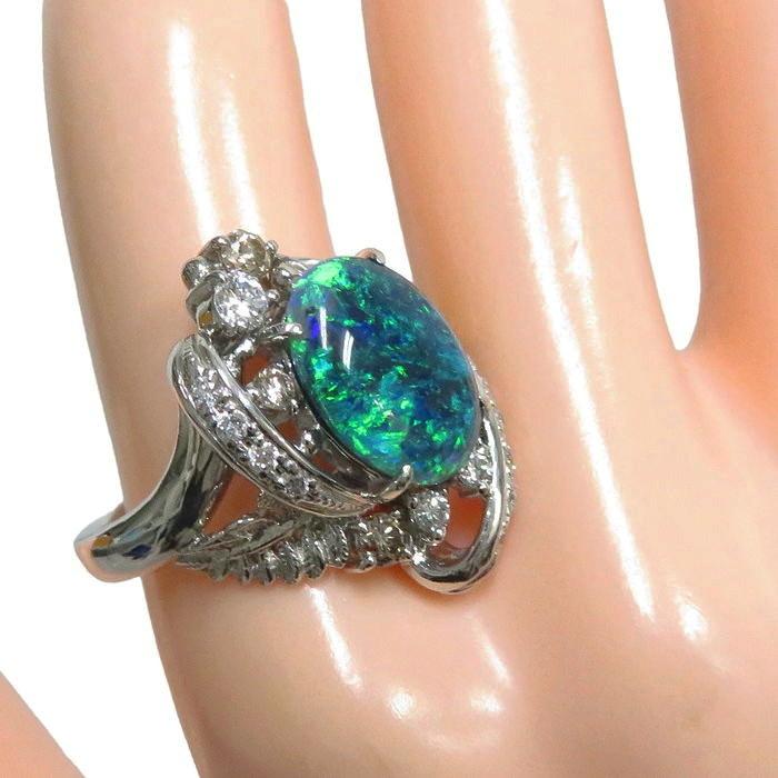 13.5号 ブラックオパール 2.39ct ダイヤモンド 計0.43ct リング・指輪 