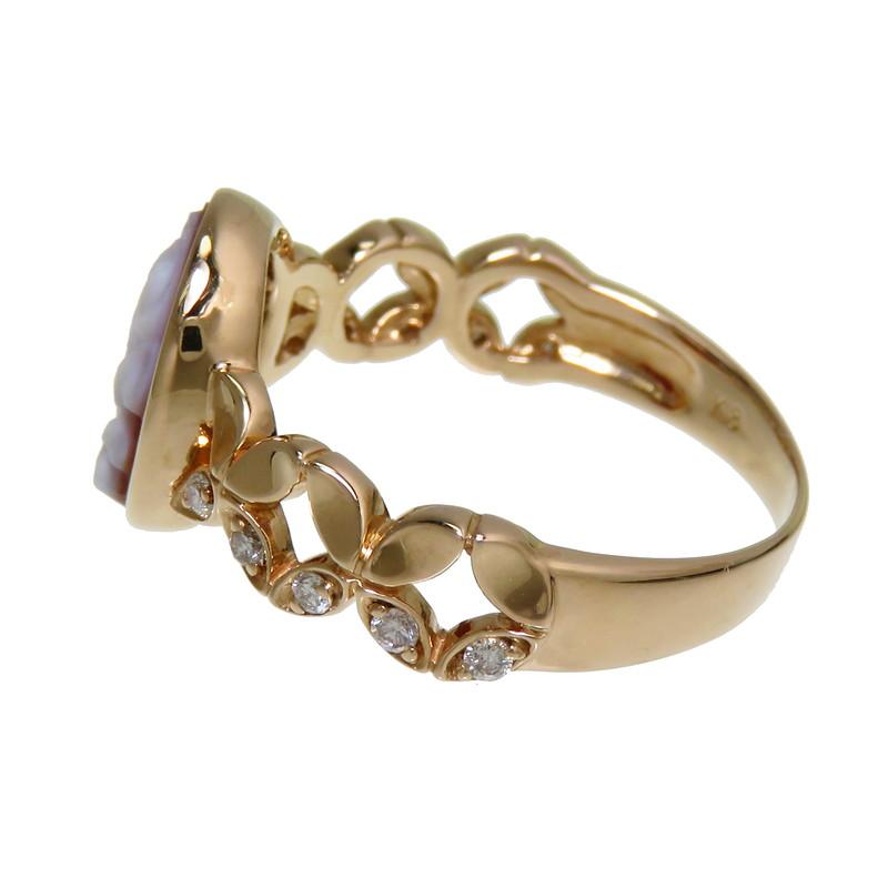 12.5号 カメオ 花/フラワー シェル ダイヤモンド 計0.10ct リング 