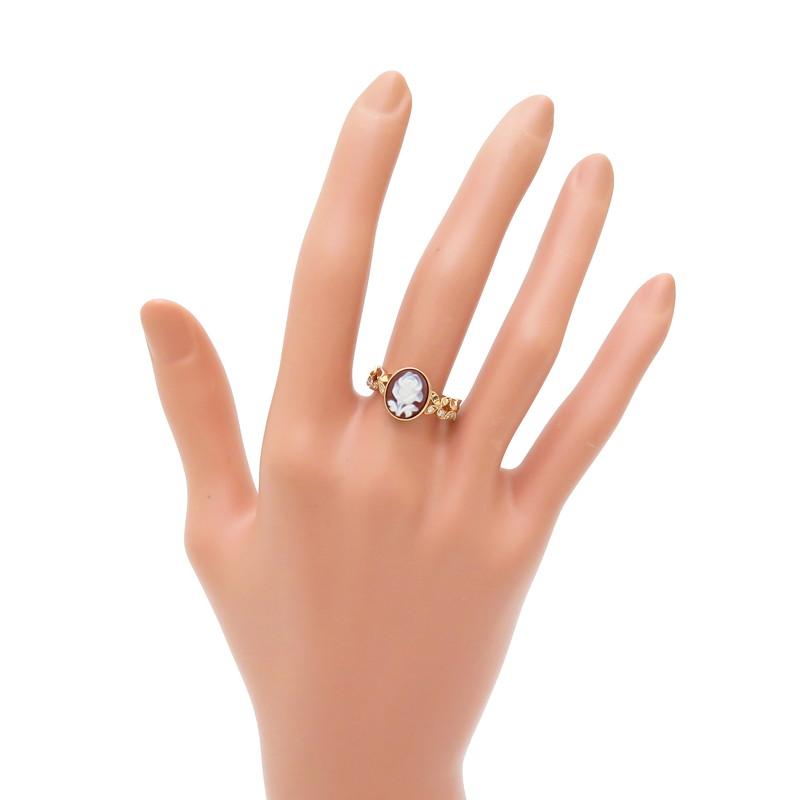 12.5号 カメオ 花/フラワー シェル ダイヤモンド 計0.10ct リング 