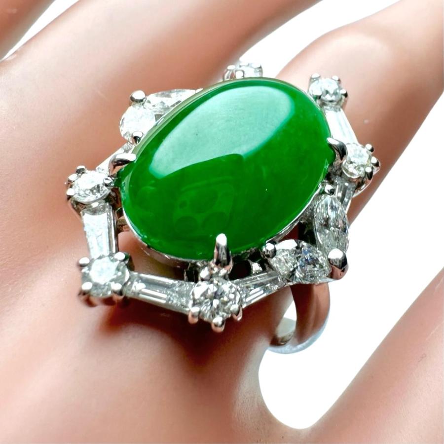 Pt900 翡翠ヒスイ天然ダイヤモンドリング指輪11号