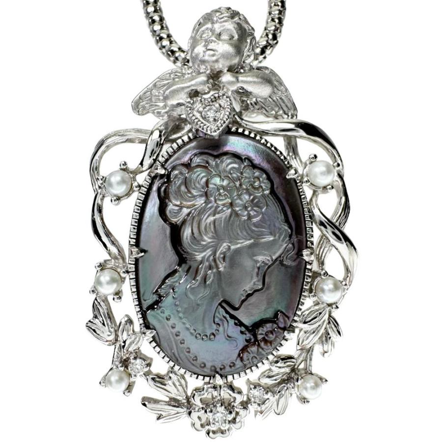 黒蝶貝/シェルカメオ ダイヤモンド 0.034ct シードパール ネックレス