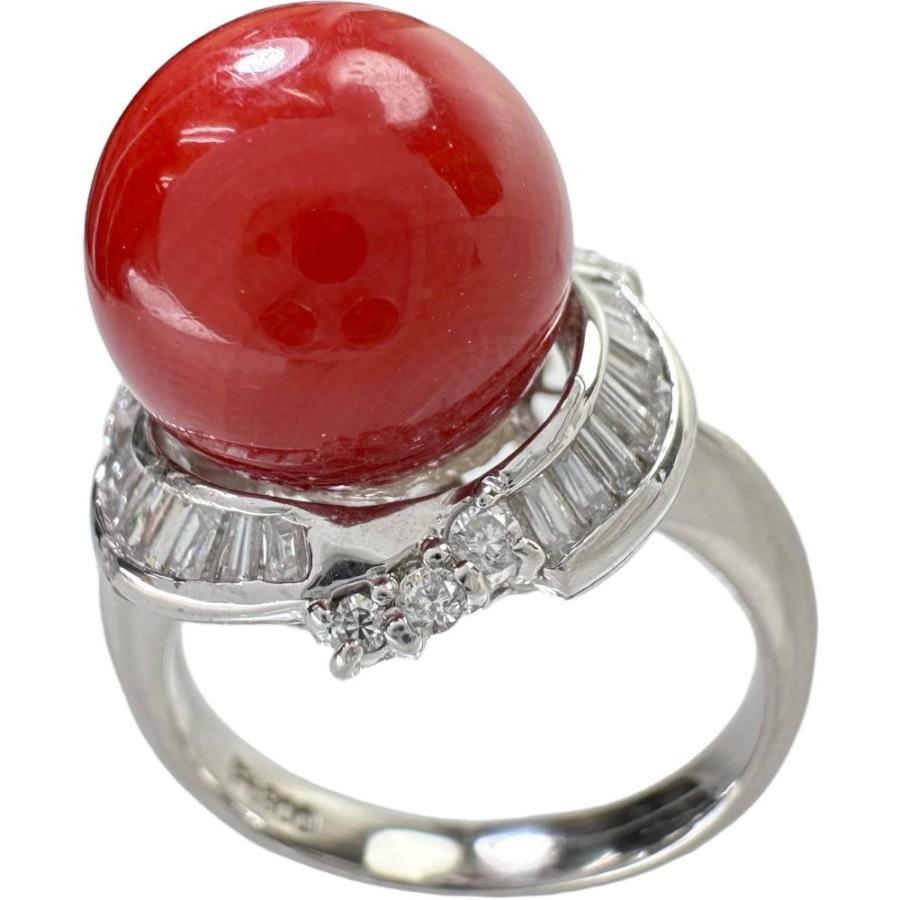 赤珊瑚 Pt900 リング　13号　プラチナ　ダイヤモンド　指輪　サンゴ プラチナ900 血赤珊瑚 リング 13号 サイズ直し可 pt900 指輪