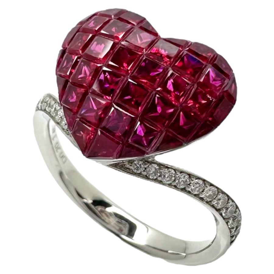 17号 ハート ミステリーセッティングルビー 3.45ct ダイヤモンド 計 
